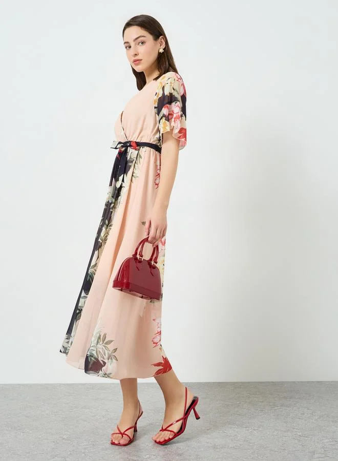 تايك تو فستان طويل بخصر محدد ونقشة زهور للنساء